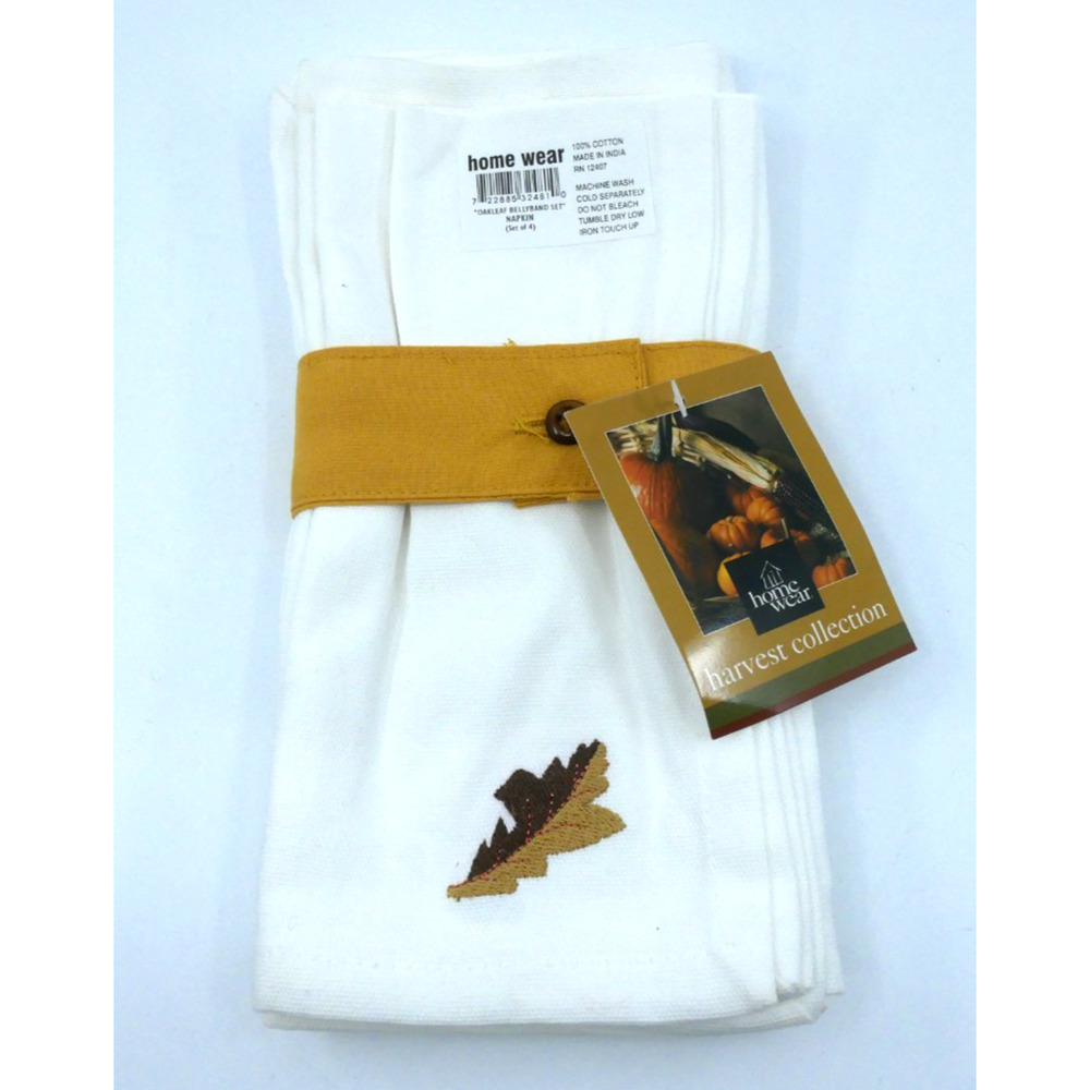 Set Of 4 Home Wear Harvest Collection 100% Cotton Embroidered Leaf Fabric Napkin